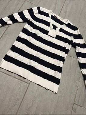 LOFT Blue White Striped Beach Sailing Thin Knit Sweater V Neck Top Size XS